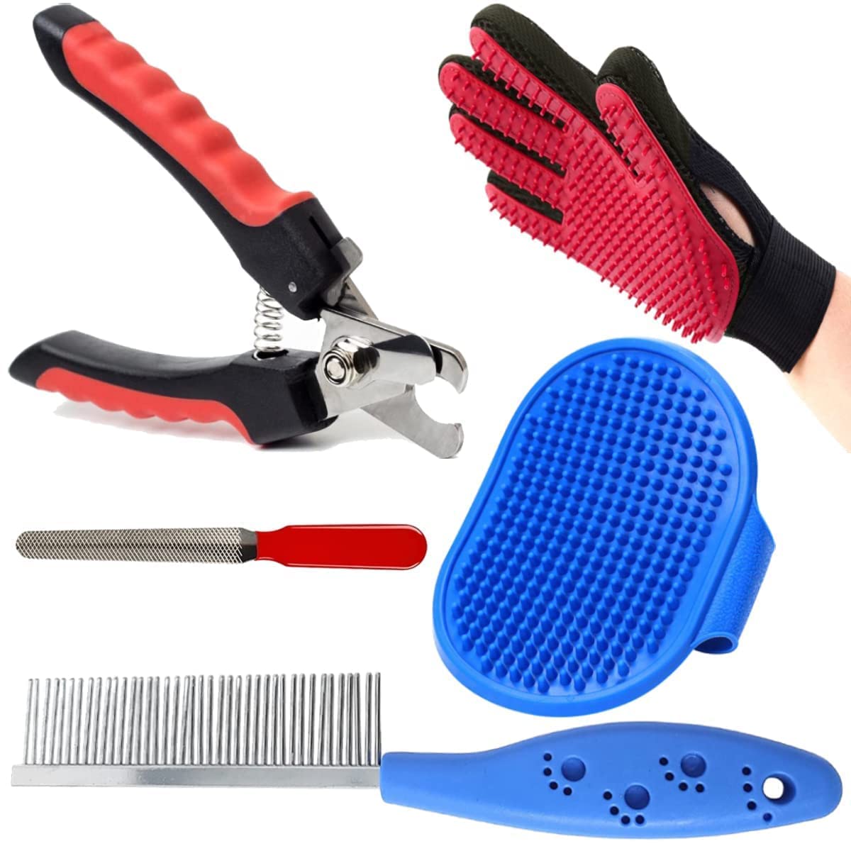Kittupet Dog Grooming Kit  Dog Nail Cutter + Dog Nail Filer + Pet Bath Brush Grooming Comb + Pet Single Steel Comb + Pet Groomi