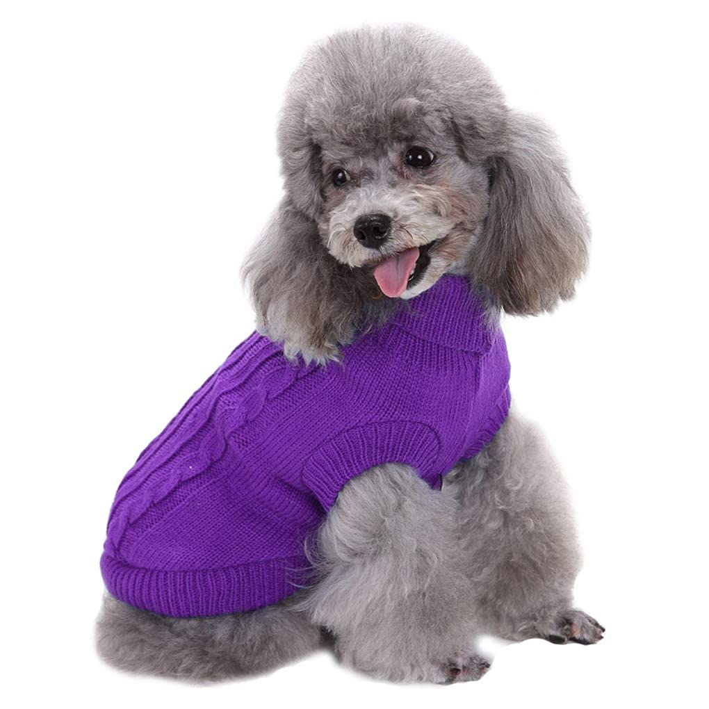 Chborchicen Small Dog Sweaters Knitted Pet Cat Sweater Warm Dog Sweatshirt Dog Winter Clothes Kitten Puppy Sweater (Small, Purple)