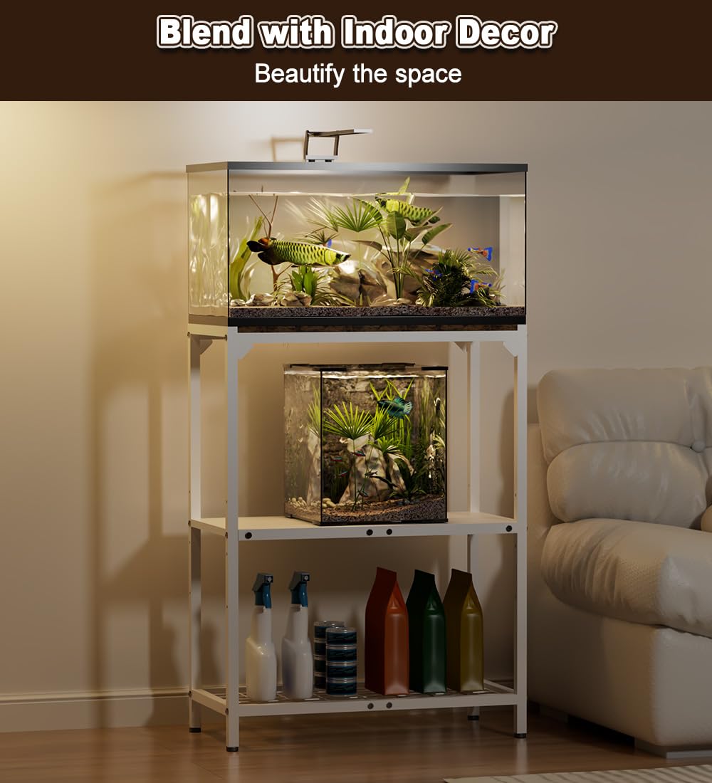 AnBaiMei 20 Gallon Aquarium Stand, Fish Tank Stand with Adjustable 3-Tier Storage Shelf, Heavy Duty Reptile Breeder Turtle Tank