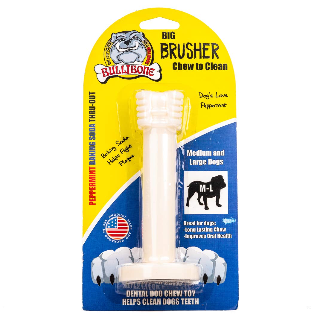 Bullibone Brusher: Dog Teeth Cleaning Brushing Toothbrush Stick - Long Lasting Nylon Peppermint Dog Dental Chew Toy for Oral Car