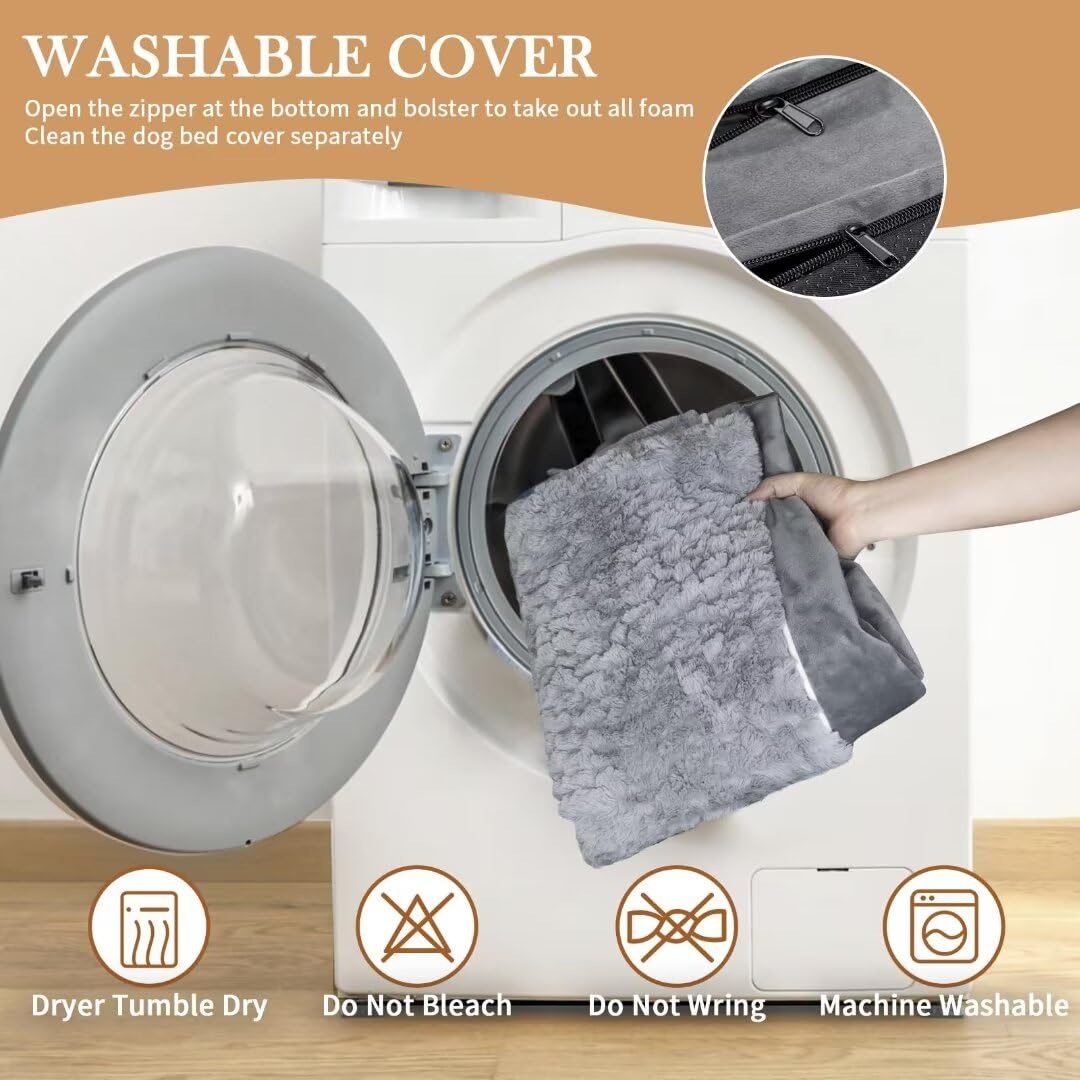 Comfort Expression Cooling Dog Bed For Large Dogs, Orthopedic Memory Foam Dog Bed, Waterproof Dog Beds, Washable Dog Bed With Removable Cover,Pet Bed Dog Sofa With Bolster(Large,Silver Grey)
