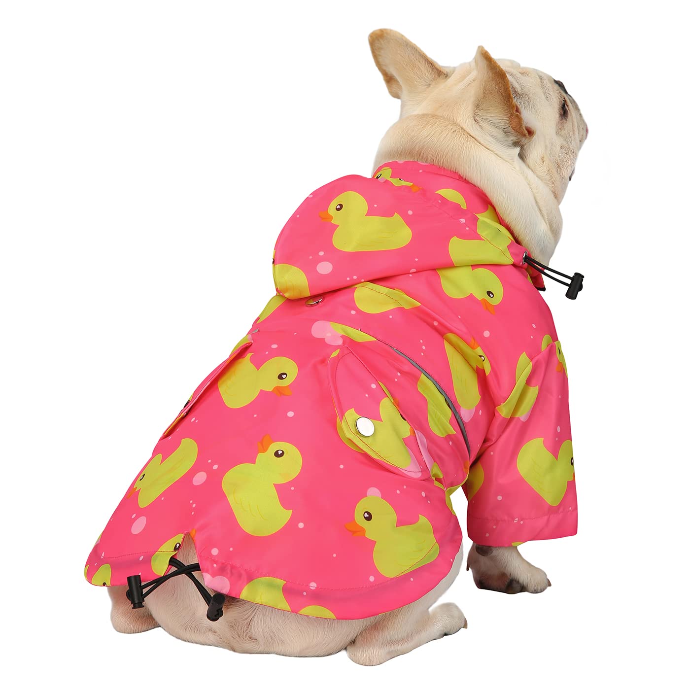 Hde Dog Raincoat Double Layer Zip Rain Jacket With Hood For Small To Large Dogs Ducks Pink - S