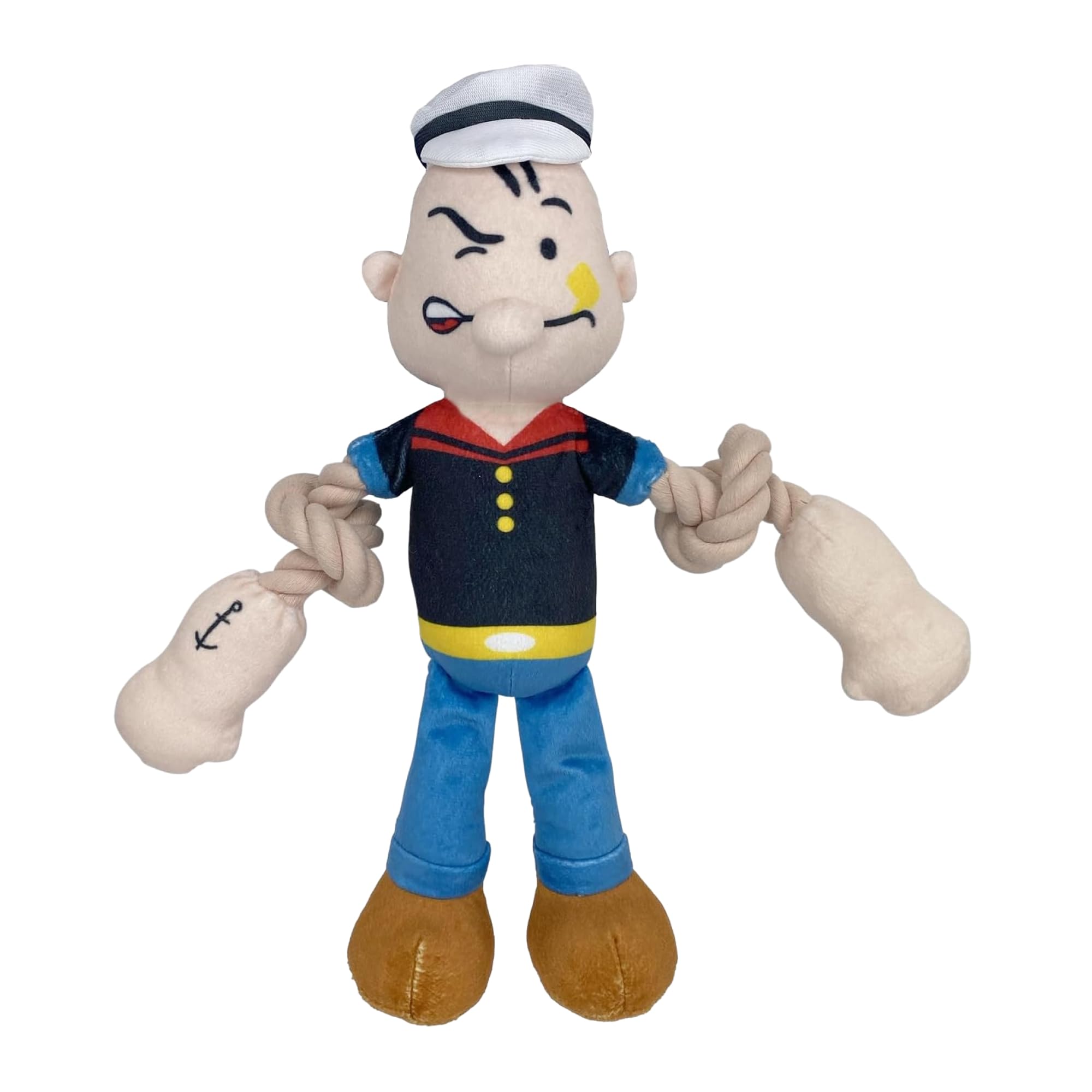 Multipet Popeye Dog Plush Toy w/Rope Arms - Toys for All Ages - Extra Soft Plush - Stuffed Dog Toy for Cuddling & Playing - Cute