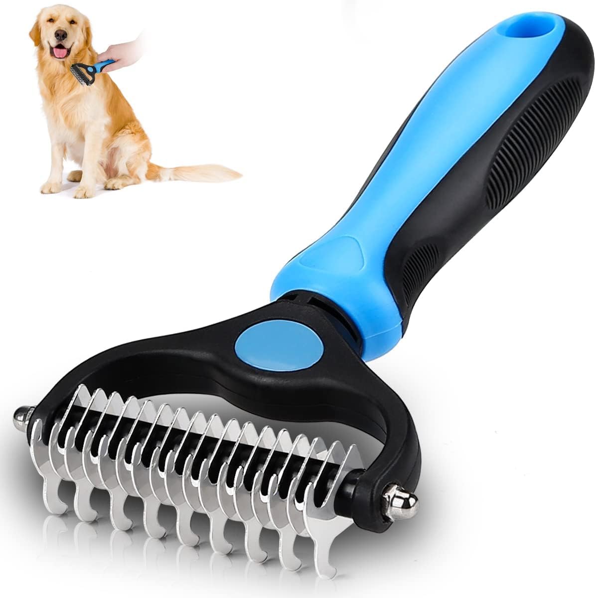 Broccolin Pet Grooming Brush For Dogs & Cats  DoubleSided Dematting & Deshedding Tool For Undercoat, Shedding, Tangles, Mats &