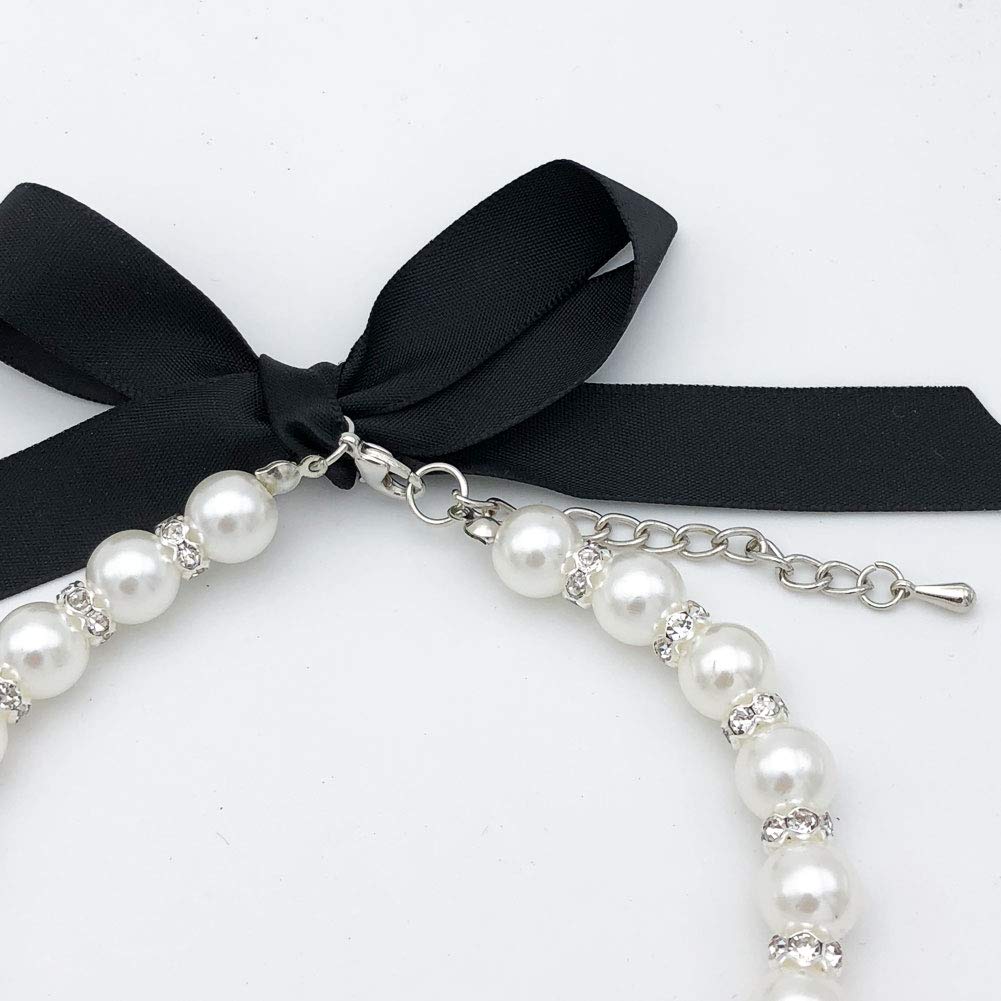 Petfavorites Diamond Dog Pearls Necklace Jewelry For Small Dogs Puppy - Bling Rhinestones Cat Wedding Collar - Chihuahua Yorkie Girl Clothes Costume Outfits Accessories (Snow White, Size L)