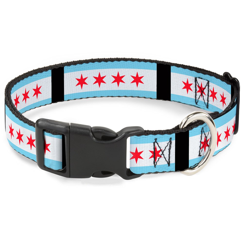 Buckle-Down Plastic Clip Collar - Chicago Flags/Black - 1' Wide - Fits 15-26' Neck - Large