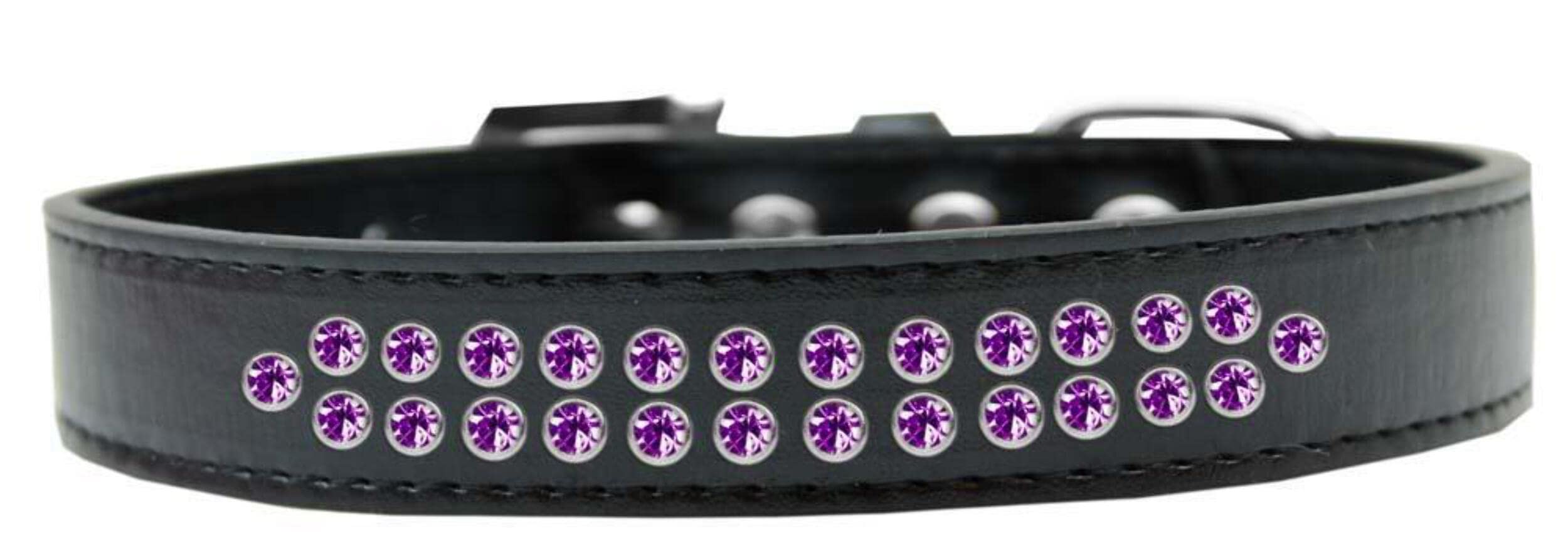 Mirage Pet Products Two Row Purple Crystal Black Dog Collar, Size 18