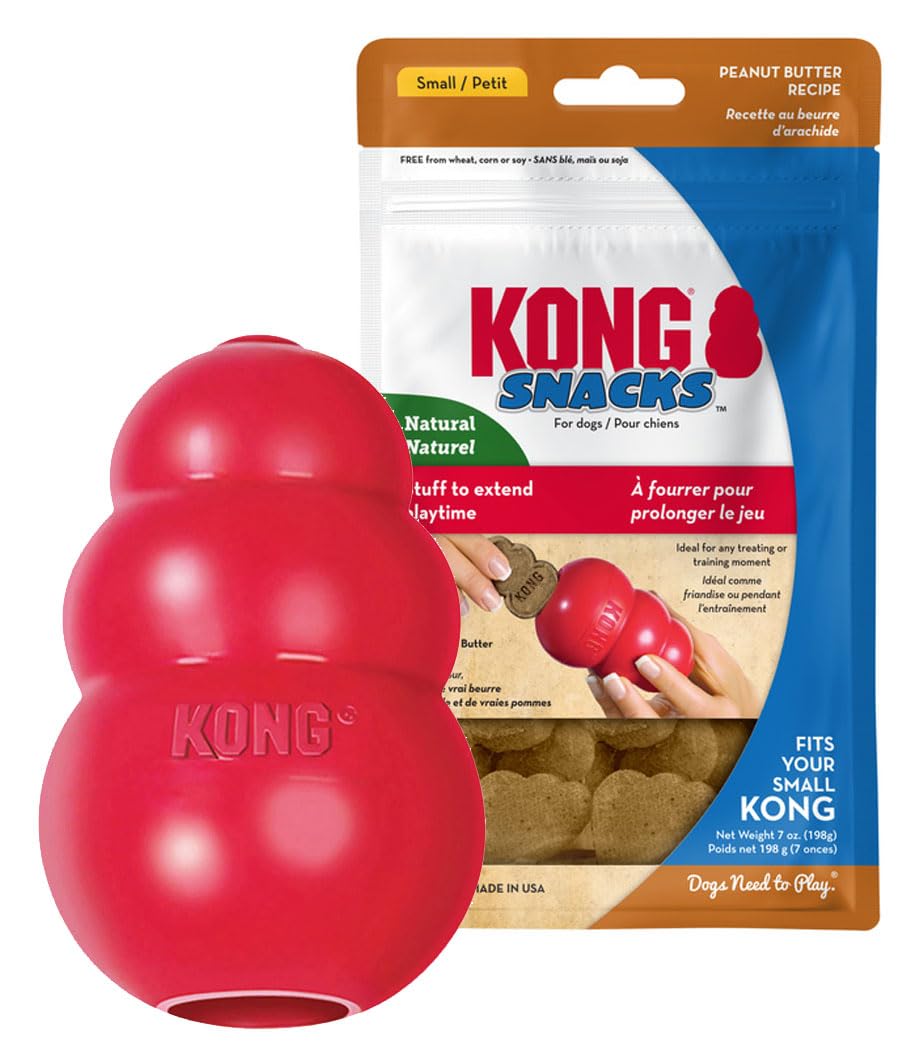 KONG Classic Dog Toy Small Peanut Butter Snacks Dog Treats 7 oz - Durable Chew Toy & Natural Treats Combo Bundle for Small Dogs