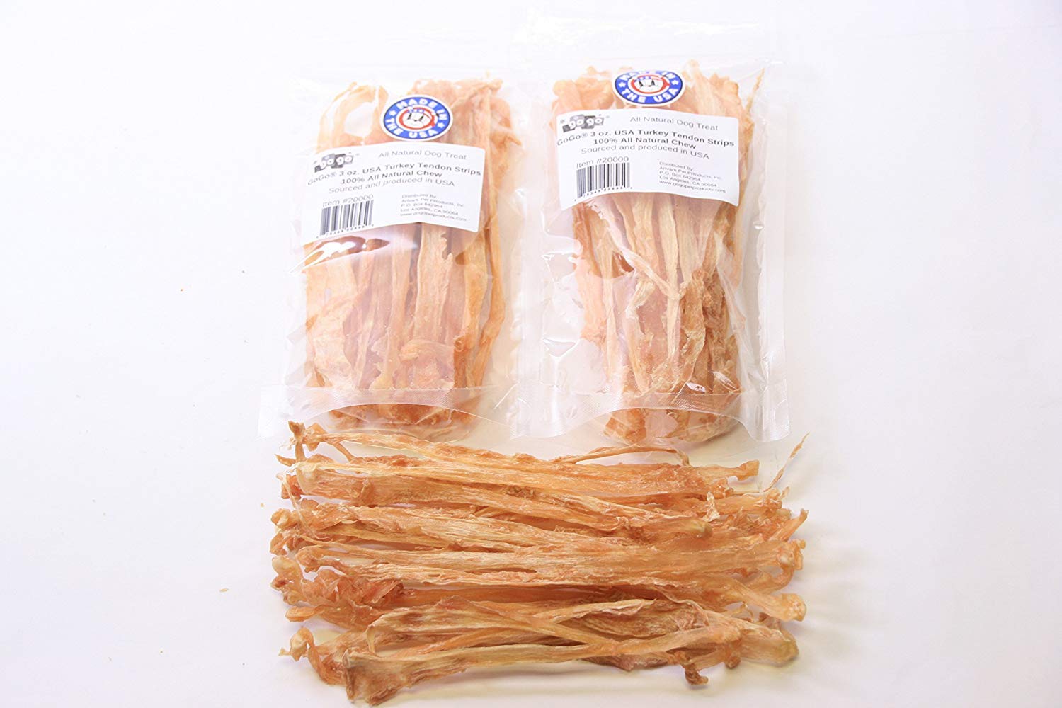 GOGO 3oz Turkey Tendon Strips Dog Chew Treats Sources and Made in The USA (2 Pack)