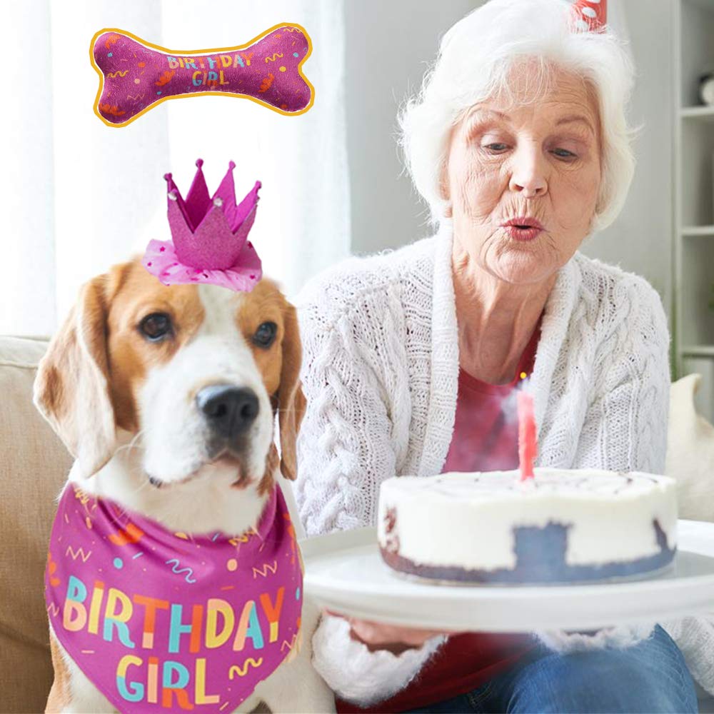 Idolpet Dog Birthday Bandana Large Dog Birthday Hat Happy Birthday Dog Bone Toy Dog Party Set Pet Happy Birthday Party Suppliers Dog Birthday Accessories And Pet Decorations (Pink)