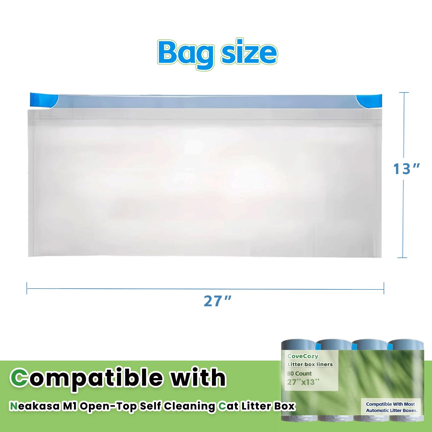 CoveCozy 80 Count Litter Bags for Neakasa M1 & Pet Pivot Autoscooper - 4 Rolls of Self-Cleaning Cat Litter Waste Receptacles