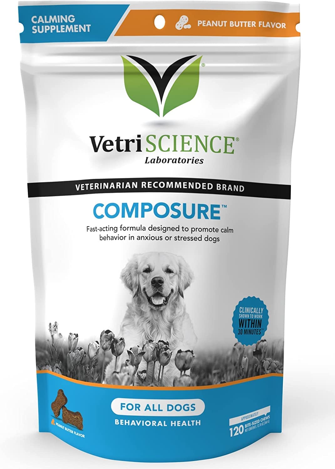VetriScience Composure Calming Chews for Dogs - Clinically Proven Dog Anxiety Relief Supplement with Colostrum, L-Theanine & Vit