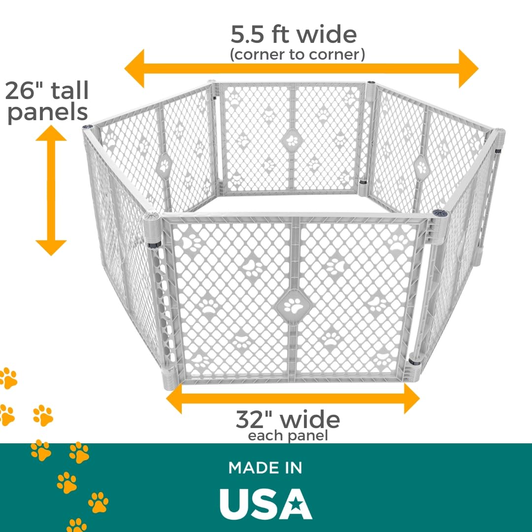 Mypet 6-Panel Paws Petyard, Gray Dog Playpen, Durable & Uv-Resistant Puppy Playpen, Indoor/Outdoor Portable Dog Pen, Adjustable