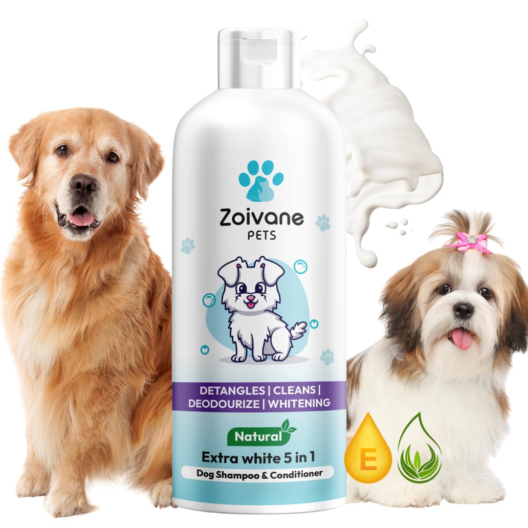 Zoivane Dog Shampoo - 300 Milliliter | Extra White 5 In 1 Conditioner For Whitening, Glowing| German Shepherd, Labrador & Golden
