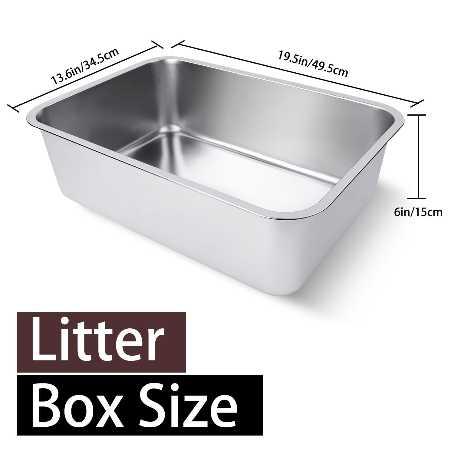 HNeekyr Stainless Steel Cat Litter Box for Adult Cats or Kitty/Kitten 19.5x13.6x6 Rust-Proof, High Side, Non Stick, No Smell, Ea