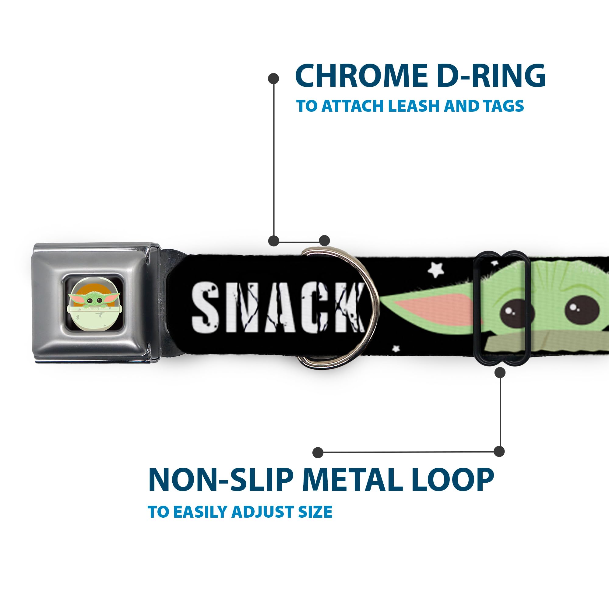Buckle-Down Dog Collar Seatbelt Buckle Star Wars The Child Chibi Face Protect Attack Snack 15 To 26 Inches 1.0 Inch Wide,Dc-Sb-S