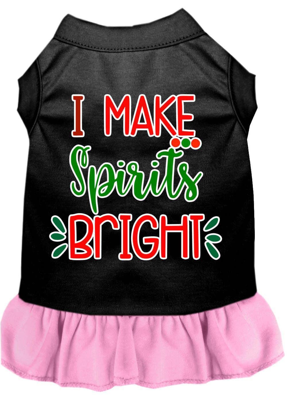 Christmas Pet Dog & Cat Dress Screen Printed, "I Make Spirits Bright" Black W/Bright Pink LG (10-14 lbs.)