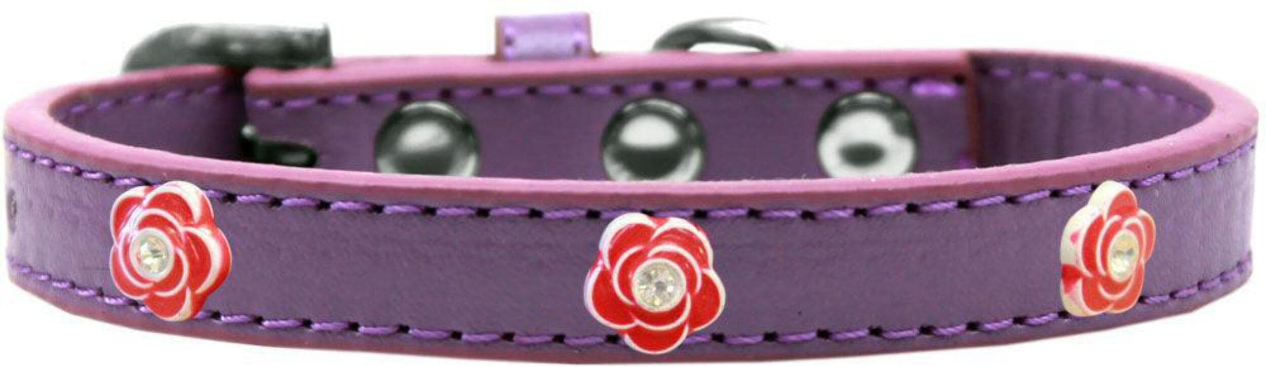 Dog, Puppy & Pet Widget Fashion Collar, Red Roses Lavender 12