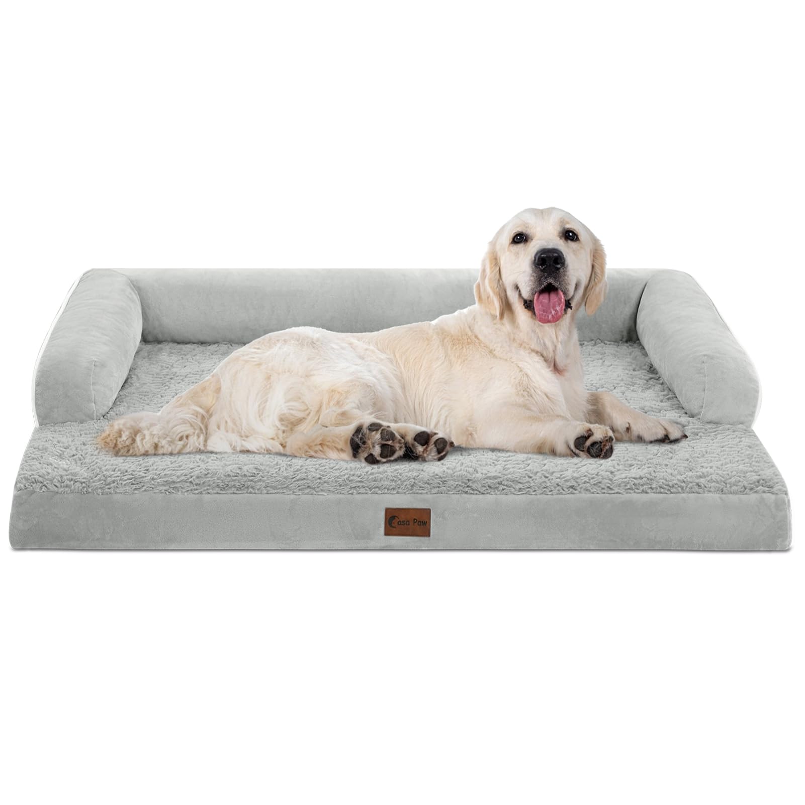 Casa Paw Orthopedic Dog Beds for Extra Large Dogs, Waterproof Dog Beds XLarge, Memory Foam Dog Couch Bed with Comfy Bolster, Rem