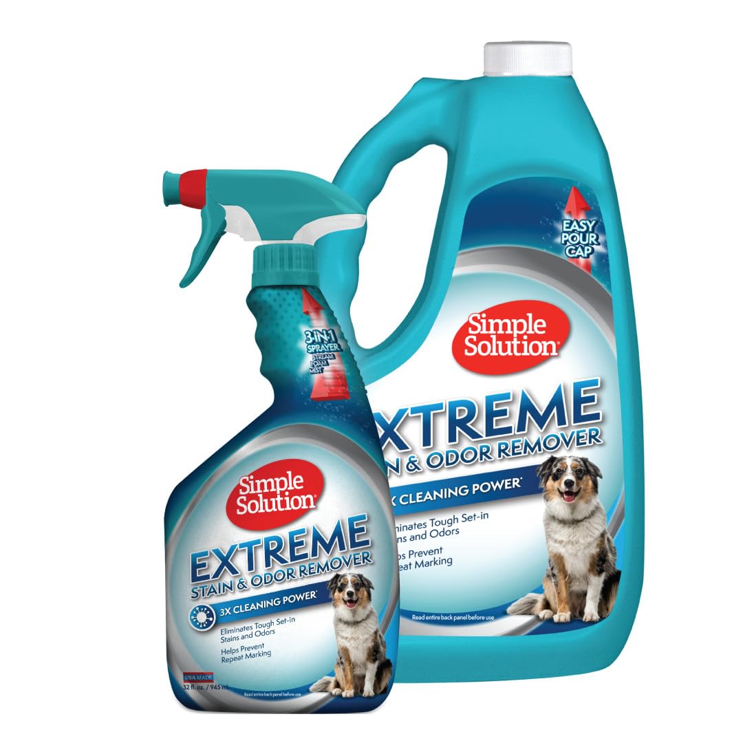 Simple Solution Extreme Pet Stain And Odor Eliminator Spray, Pee Stain Remover, Enzyme Cleaner, 3X Pro-Bacteria Cleaning Power, 