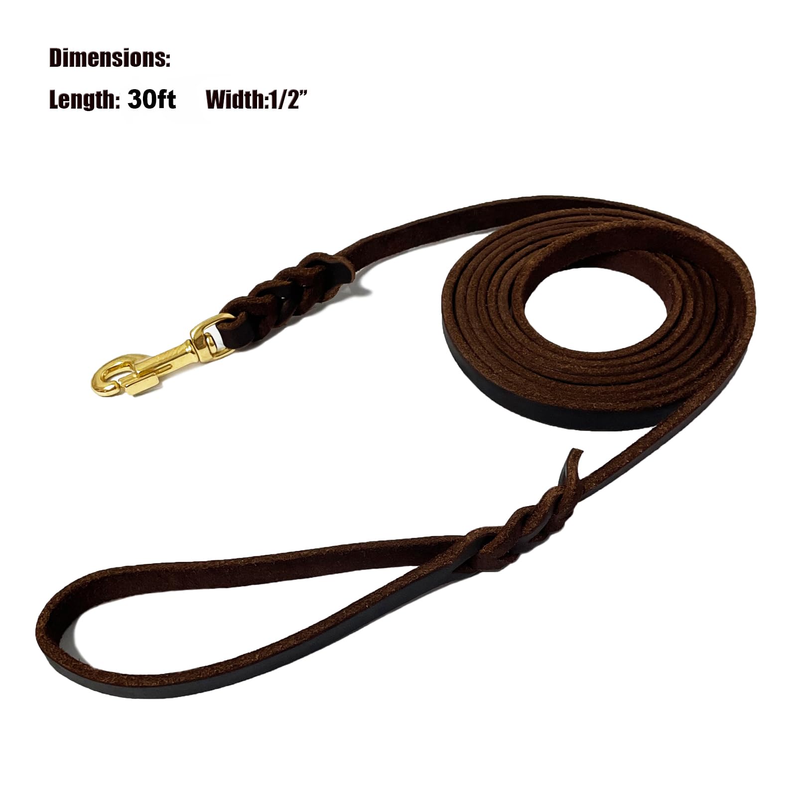 Lwbmg Long Leather Dog Leash 30Ft, Heavy Duty Pet Leash, Strong Sturdy Genuine Leather Braided Dog Leashes, Soft And Comfortable