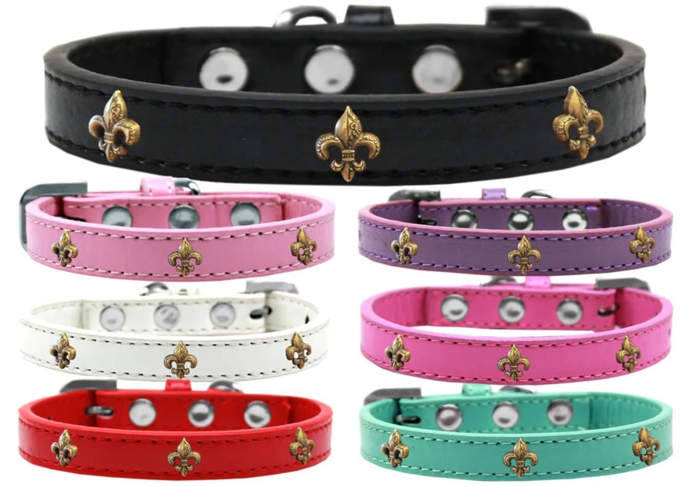 Dog, Puppy & Pet Widget Fashion Collar, Bronze Fleur De Lis Black 10