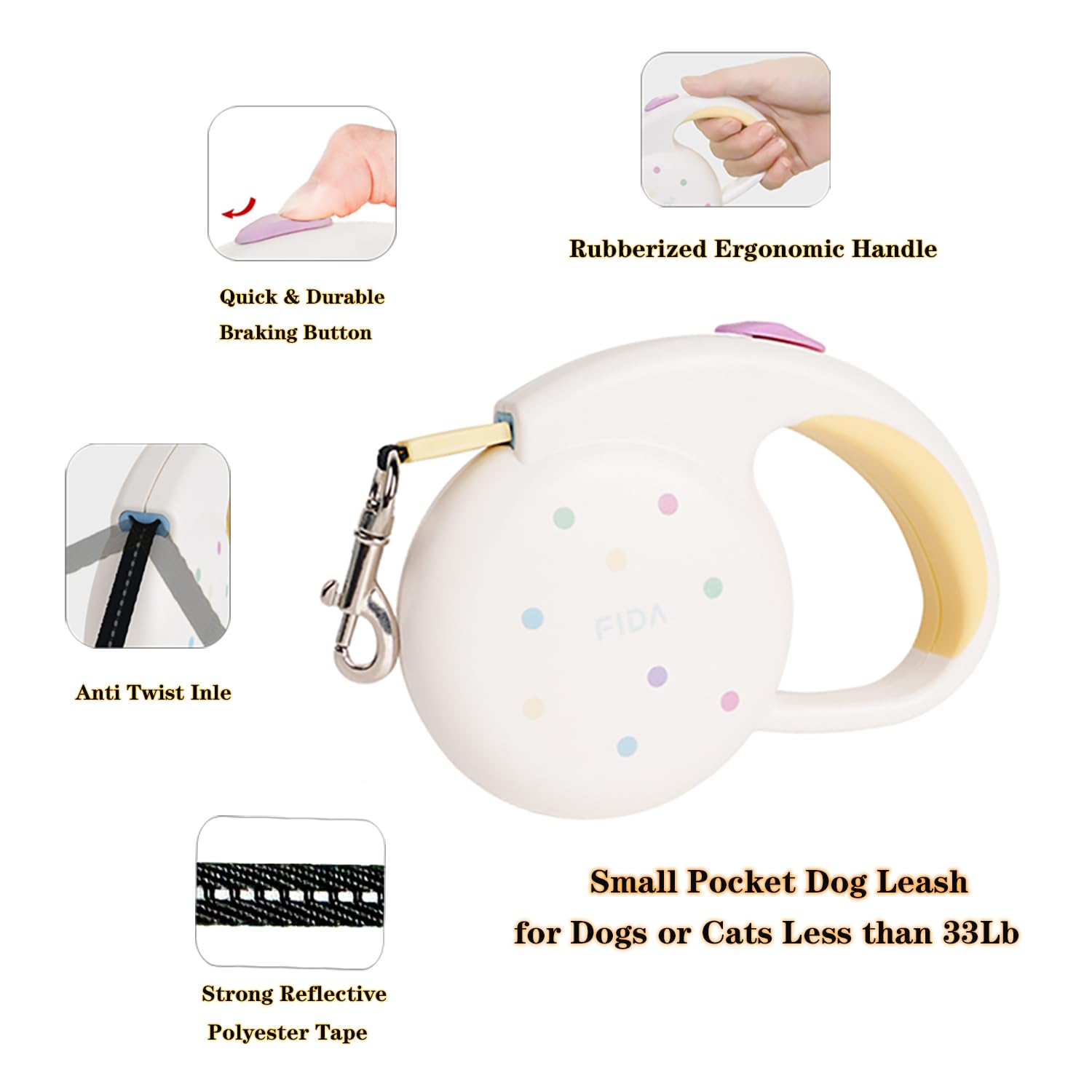 Retractable Dog Leash Anti-Slip Soft Grip 2025, Premium Nylon Tape Lead For Pets Up To 13Lbs, Flexi Dog Leash With Anti-Twist Pr