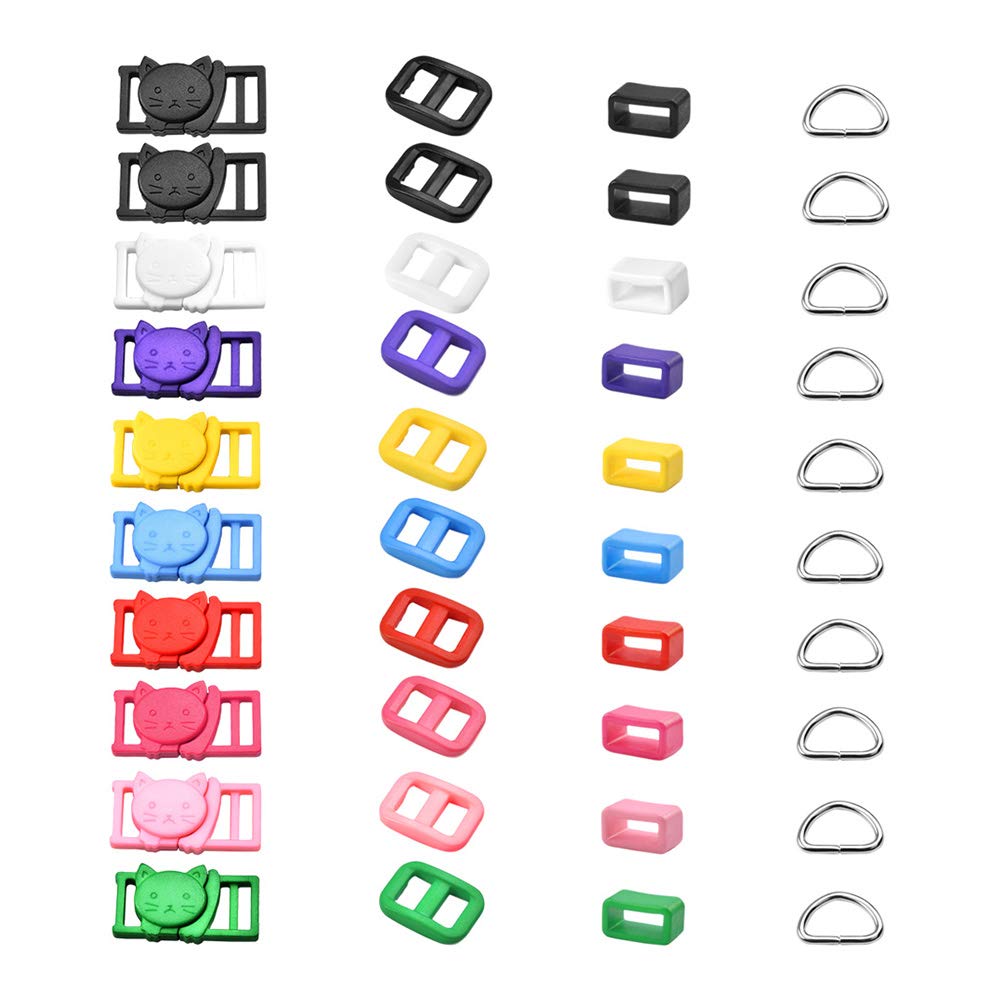Coobigo 10Sets Cat-Head Safety Breakaway Buckle Tri-Glide Slider Buckles D Ring Belt Loop Keeper For Diy Cat Collar Accessory