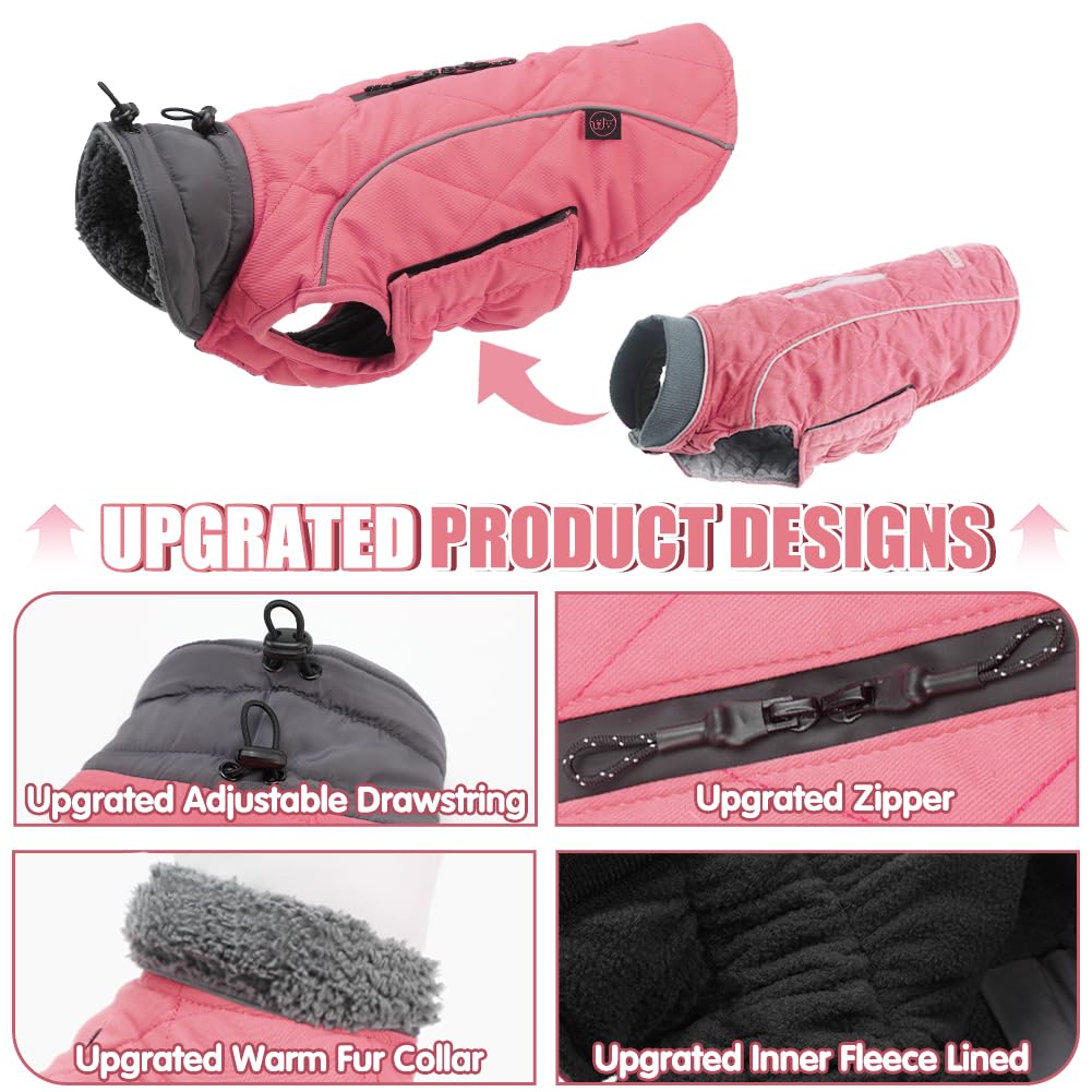 Emust Thick Winter Dog Coat For Medium Boys With Harness Hole - Cold Weather Clothes, Pink, M
