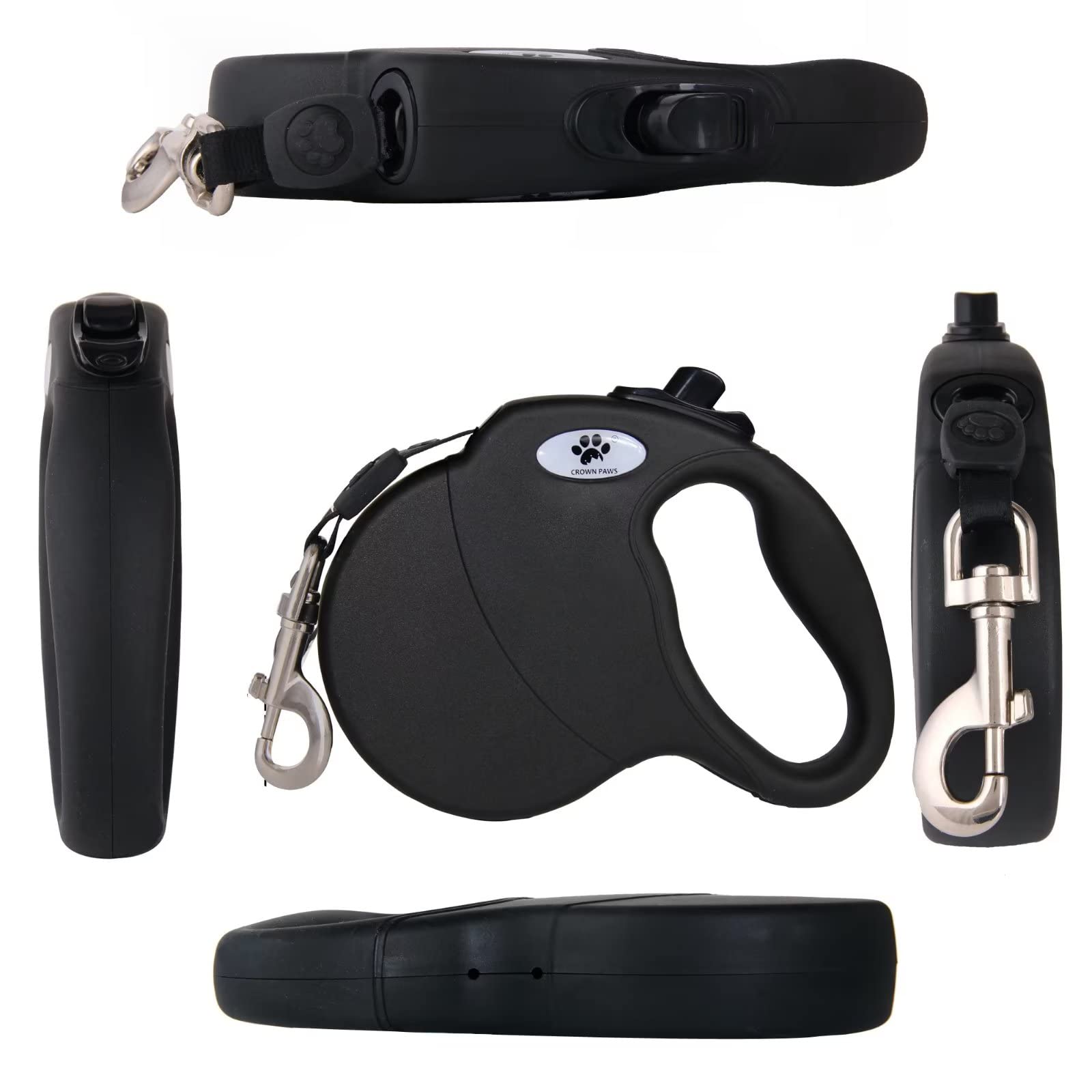 Crown Paws 13 Ft Retractable Dog Leash For Large Dogs Up To 26 Lbs,Tangle-Free Nylon Tape,Black Dan S