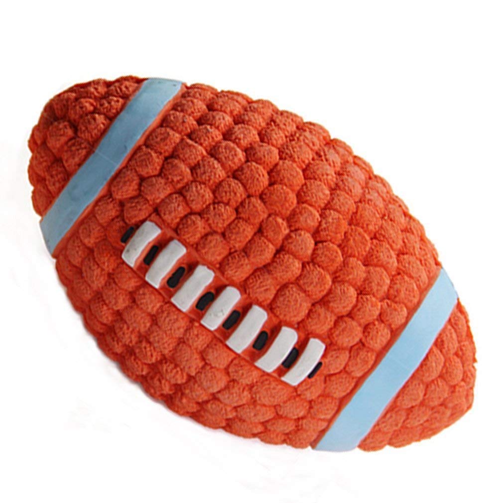 PSK Pet Dogs Soft Bouncing Latex Interactive Fetch Throw Rugby Ball Sound Training Teeth Toy (Orange, Small) (Pack in 1)