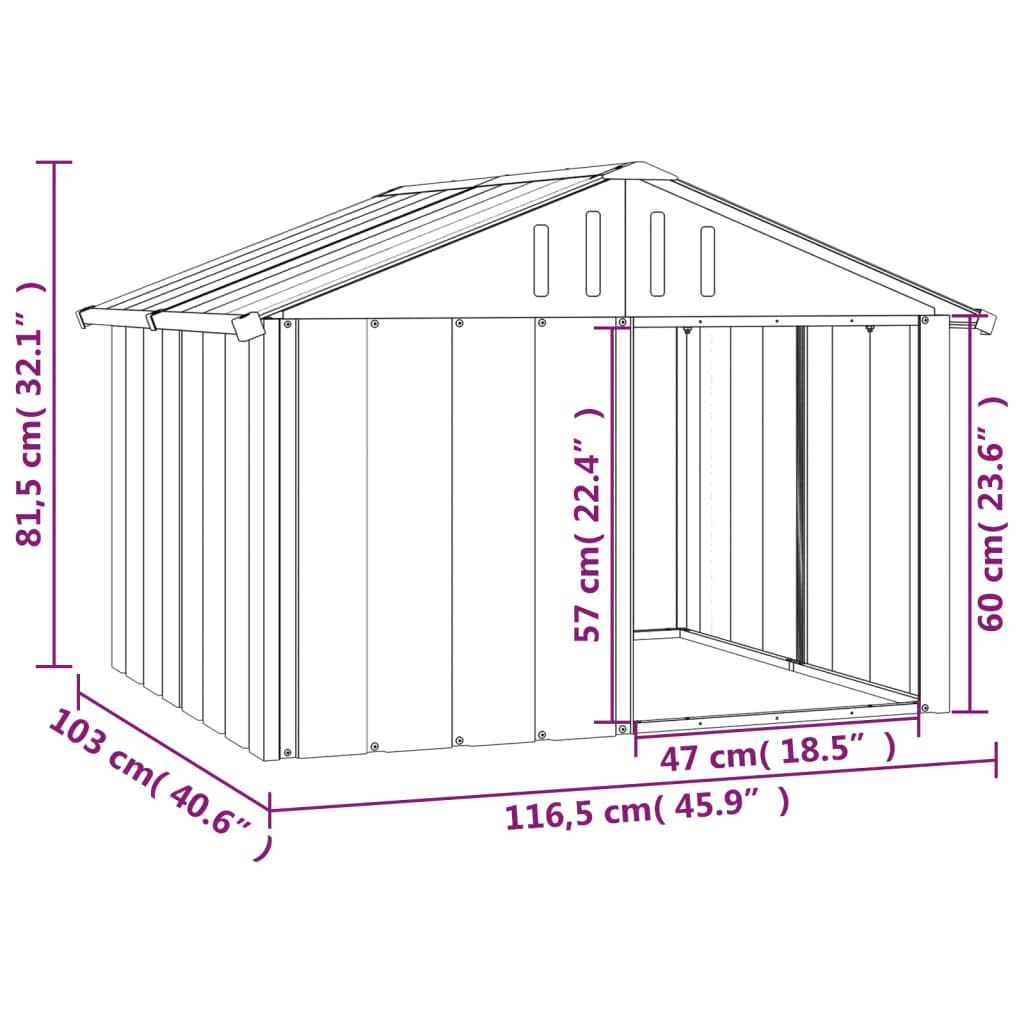 vidaXL Dog House - Durable Galvanized Steel, Weather Resistant Roof, 45.9" x 40.6" x 32.1", Anthracite, Model 171540