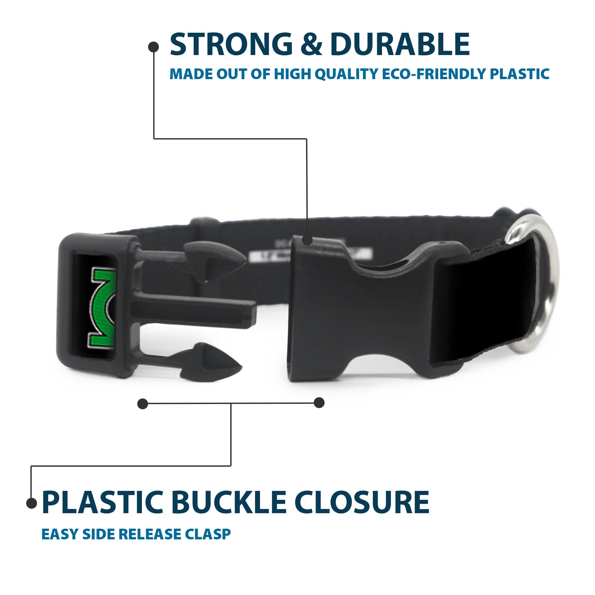 Buckle-Down Plastic Clip Collar - Green Lantern Logo Black/Green - 1' Wide - Fits 11-17' Neck - Medium