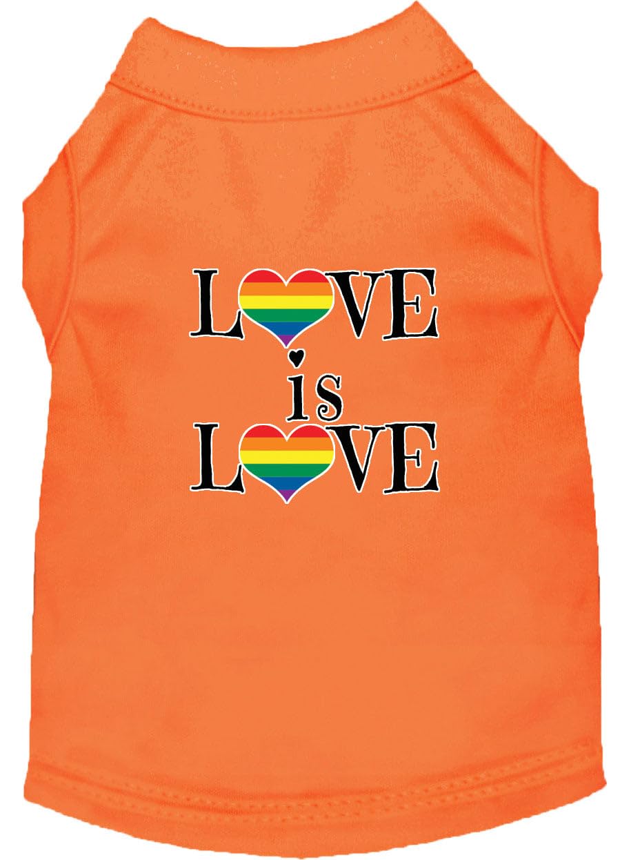 Pet Dog & Cat Shirt Screen Printed, "Love Is Love" Orange XL (14-20 lbs.)