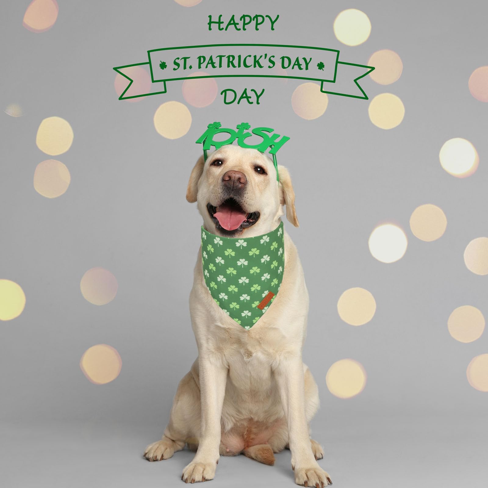 Ptdecor St.Patrick'S Day Dog Bandana,Green Shamrock Reversible Holiday Dog Scarf, Multi Size, Triangle Irish Bandanas For Large