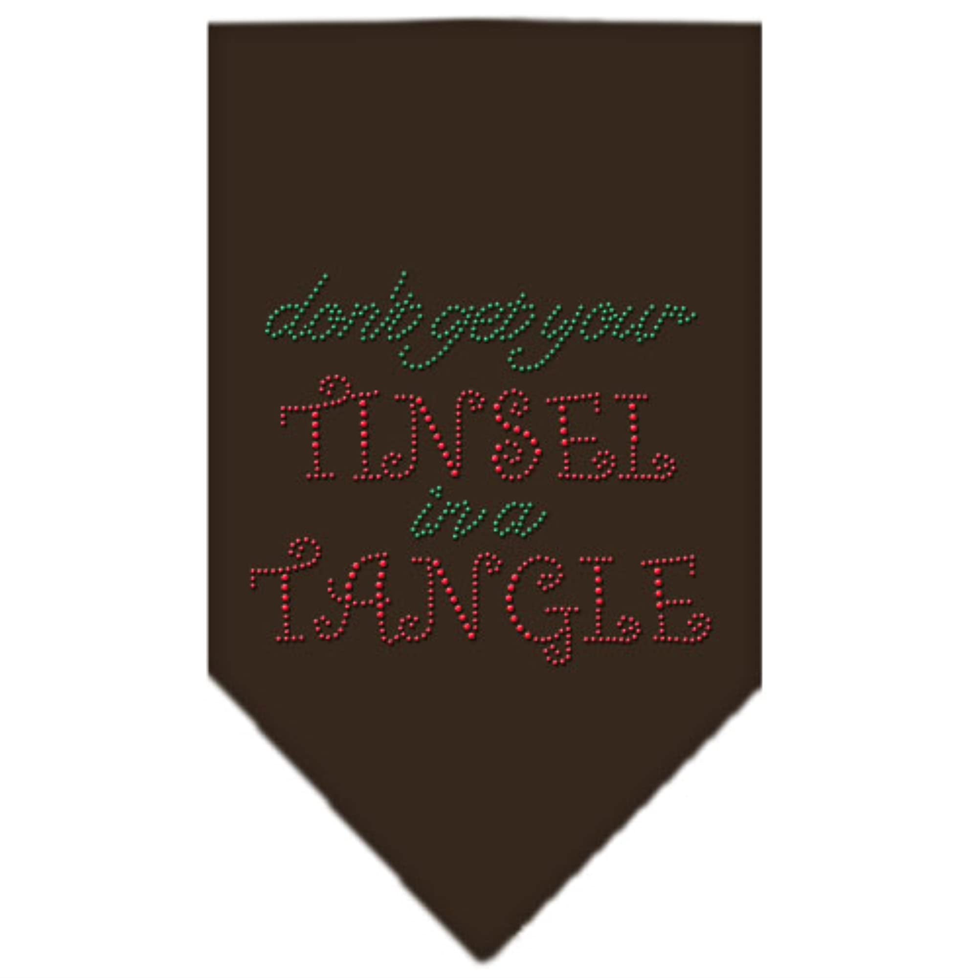 Christmas Pet and Dog Bandana Rhinestone, "Don't Get Your Tinsel In A Tangle" Brown Small