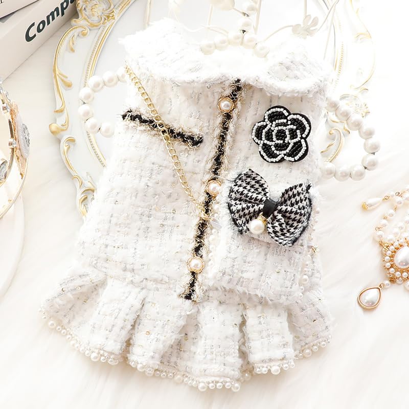 Dog Princess Dresses For Small Dogs Lolita Clothes Tweed Costume White Pet Girl Cute Coat Outfits Fall Costumes (S,Pink)