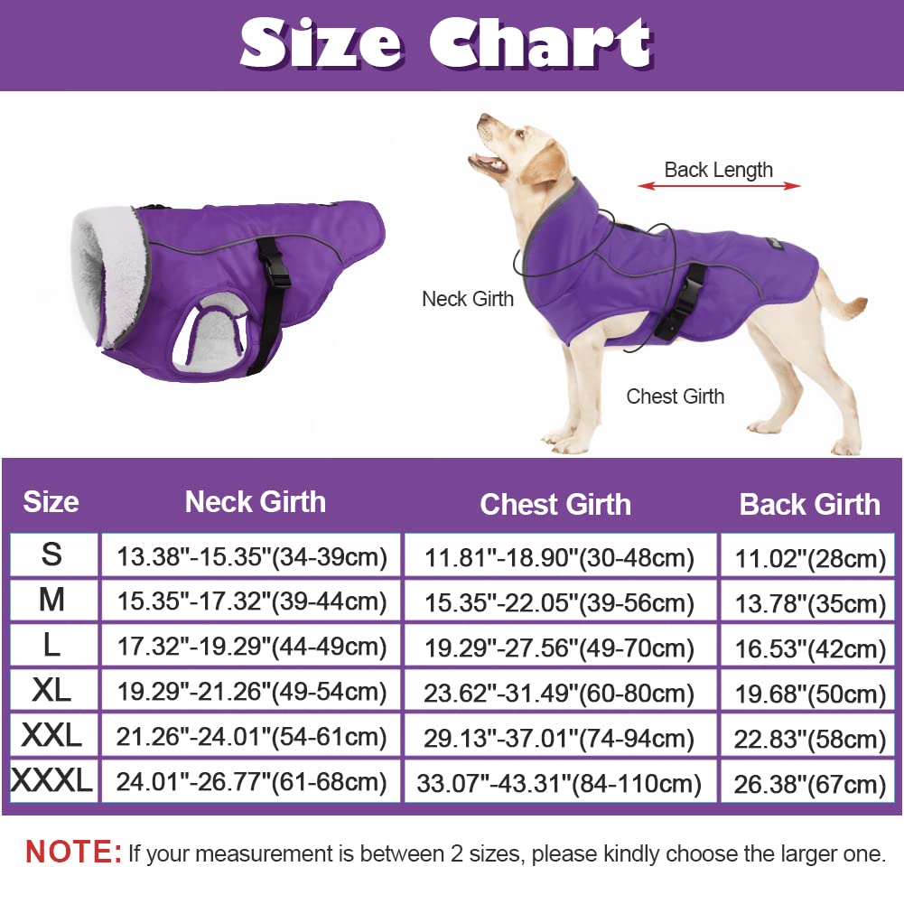 EMUST Dog Coat Winter, Waterproof Dog Snow Jacket for Winter, Adjustable Small/Medium/Large Dog Coat/s for Winter, Purple, L