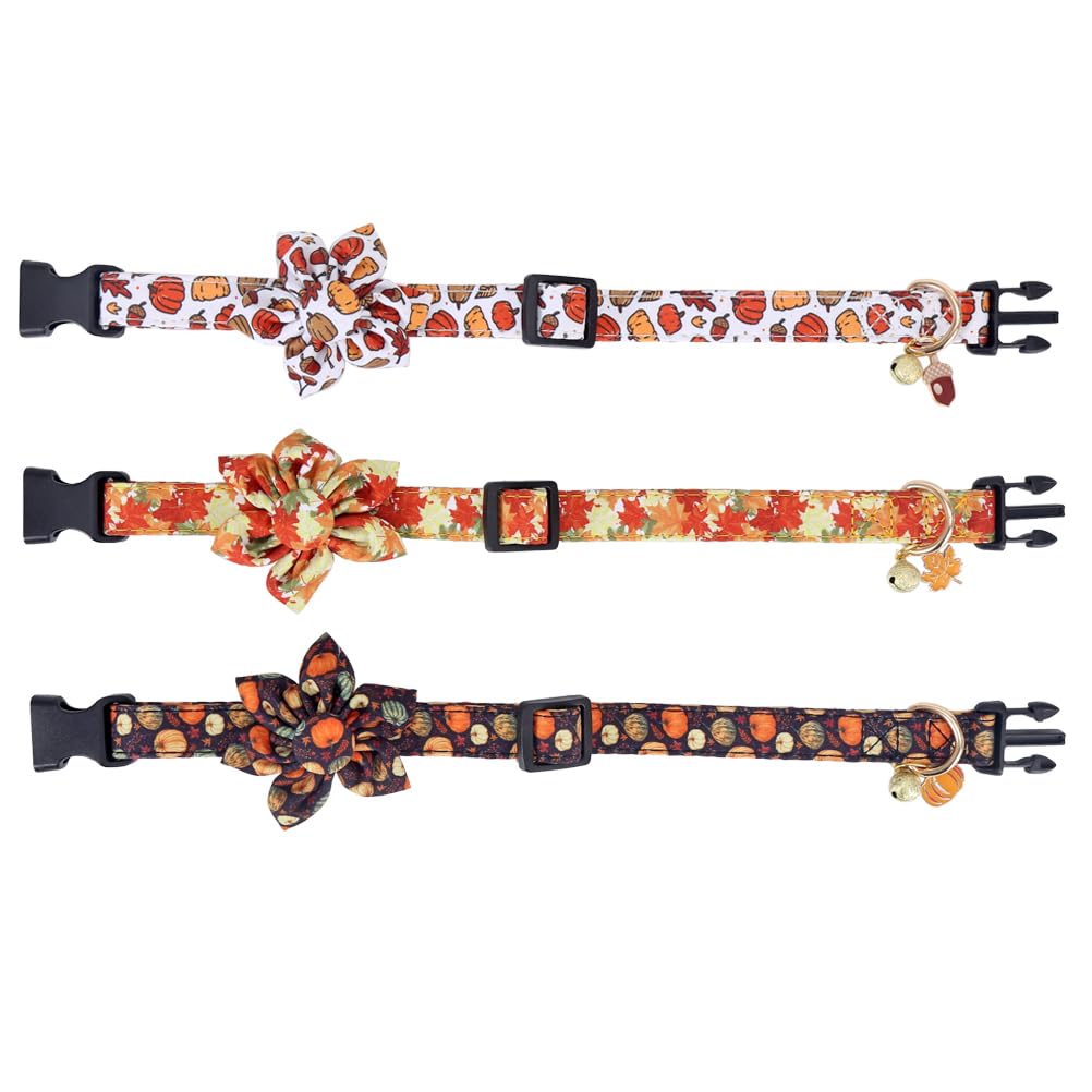 Thanksgiving Day Dog Collar Fall With Sunflower And Bell Autumn Holiday Adjustable Pet Collars For Dogs (Acorn,Large)