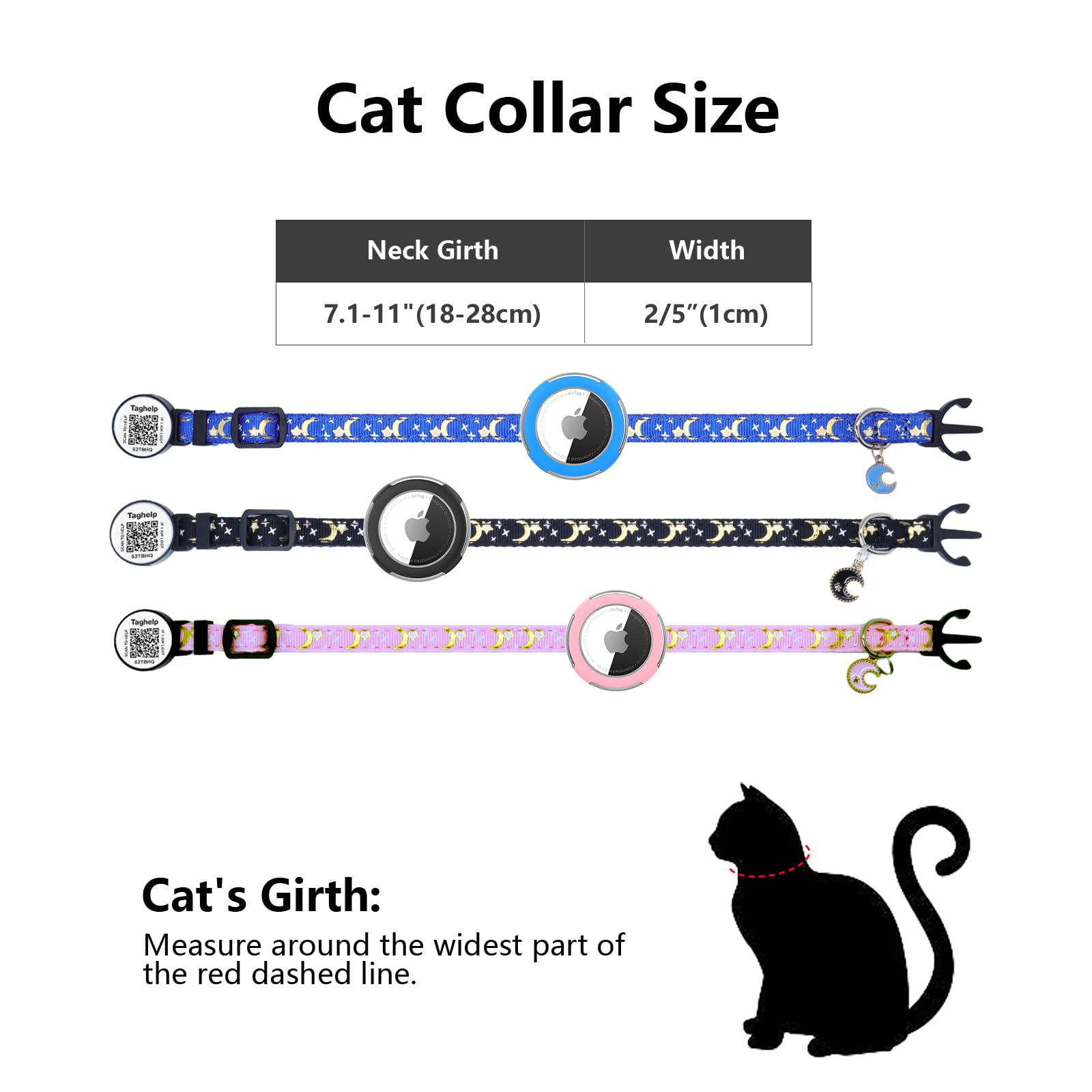 2Pcs Breakaway Cat Collars With Bell & Moons Stars Design - Cute Adjustable Kitten Collars With Glow In The Dark Pendant & Water