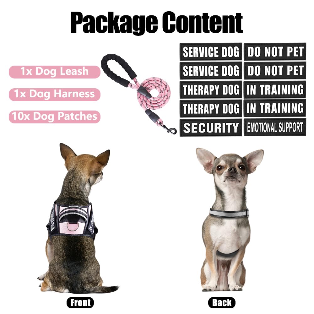 Service Dog Vest Harness And Leash Set, Animire In Training Harness With 8 Dog Patches, Reflective Leash With Soft Padded Handle For Small, Medium, Large, And Extra-Large Dogs(Pink,L)