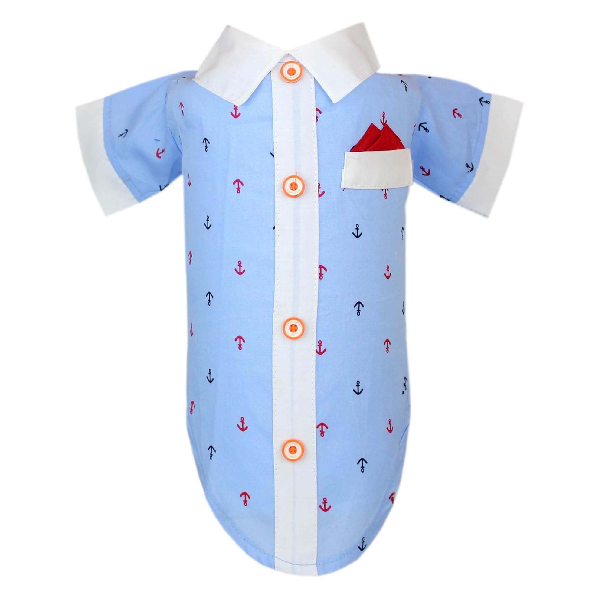 Parisian Pet Dog Shirt - Dog Nautical Costume - 100% Cotton Anchor Dog Clothes - Sleeved Doggie Shirt - Blue And White Dog Costu