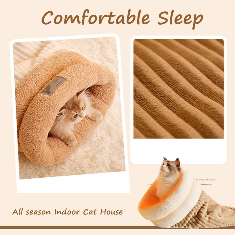 Zhuanxua Cat Winter Sleeping Bag, Soft Plush Cat Cave Bed For Indoor Cats, Kitten, Puppy (Beige, L-21 X18)