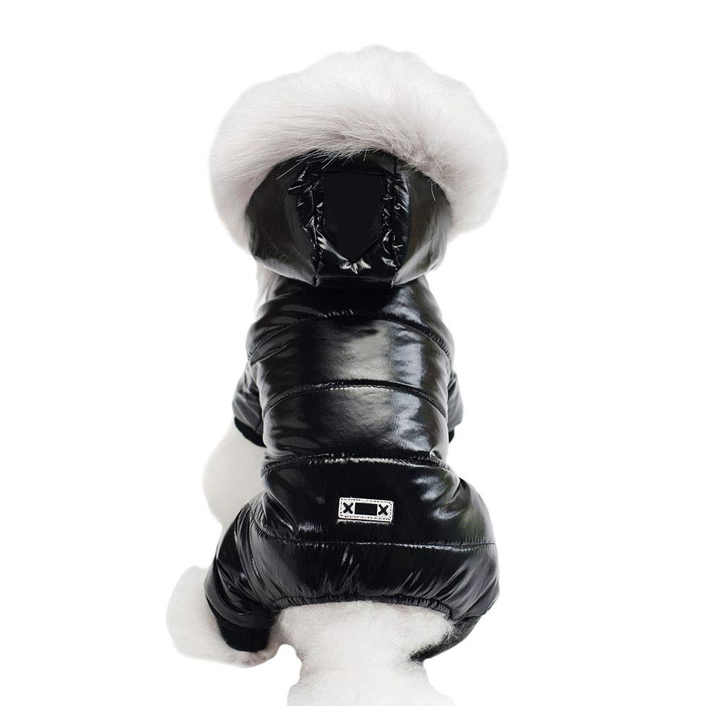 Waterproof Pet Clothes For Winter Warm Dog Jacket Coat Hooded Jumpsuit Snowsuit (L, Black)