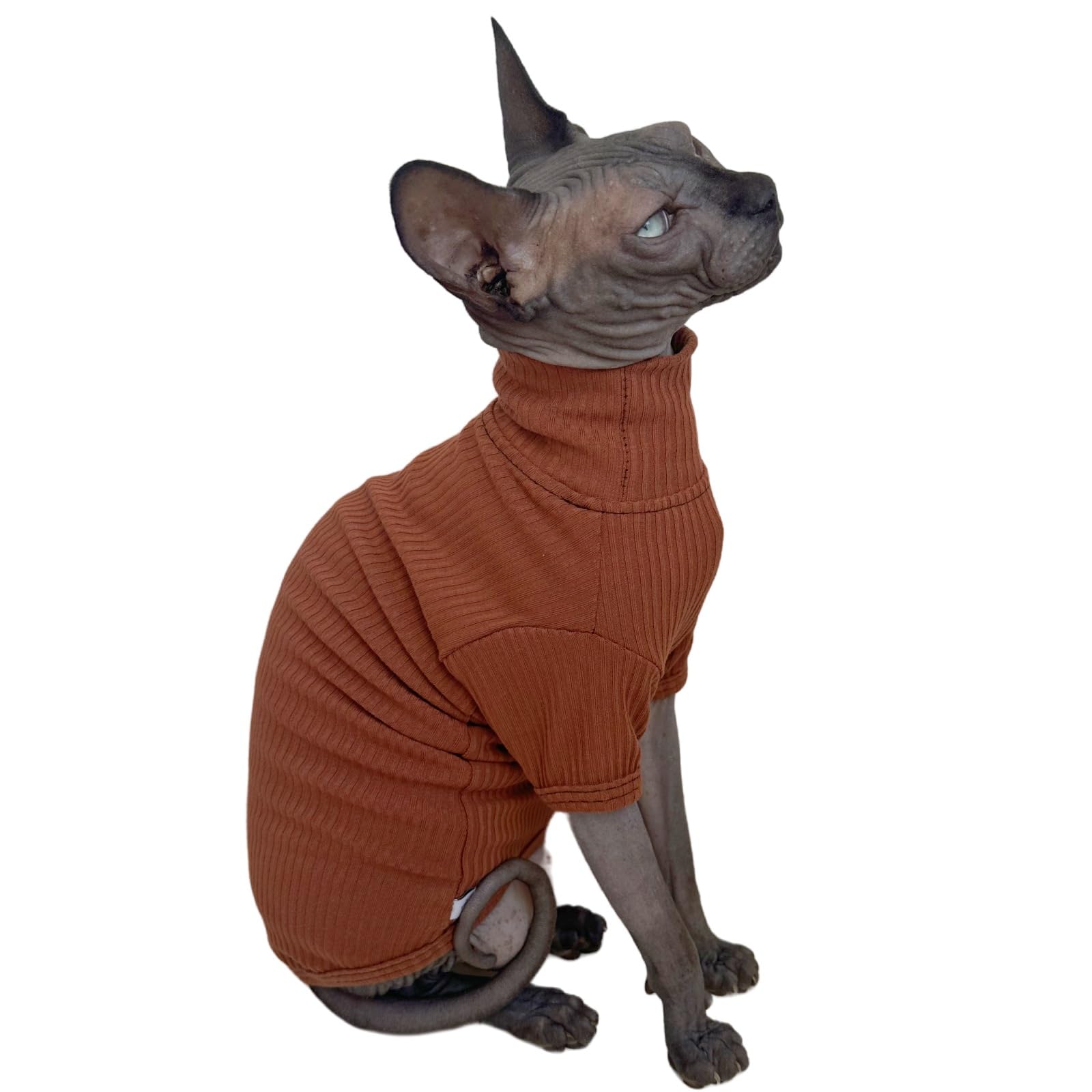 Sphynx Cats Shirt Cotton Hairless Cat Turtleneck Sweater Kitten T-Shirts With Sleeves Cat Pajamas For Sphynx Cornish Rex, Devon