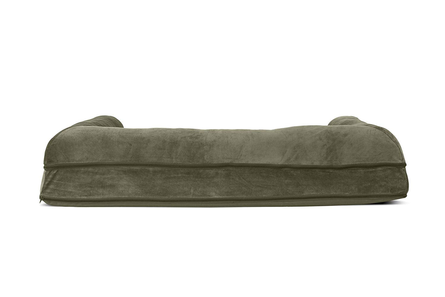 Furhaven Orthopedic Dog Bed For Large Dogs W/ Removable Bolsters & Washable Cover, For Dogs Up To 95 Lbs - Faux Fur & Velvet Sofa - Dark Sage, Jumbo/Xl