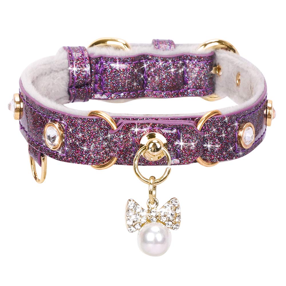 Petshome Cat Collar, Dog Collar, [Bling Rhinestones] Pu Leather Adjustable Pet Collar With Luxury Pendant For Cat And Small Dog 