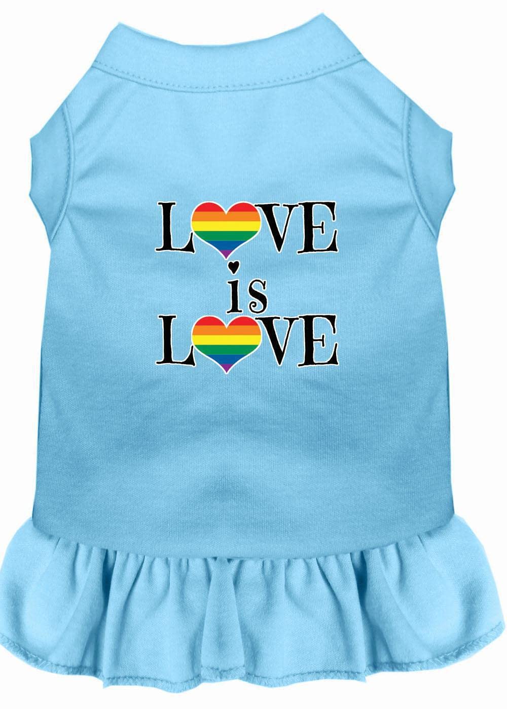 Pet, Dog & Cat Dress Screen Printed, "Love Is Love" Baby Blue LG (10-14 lbs.)