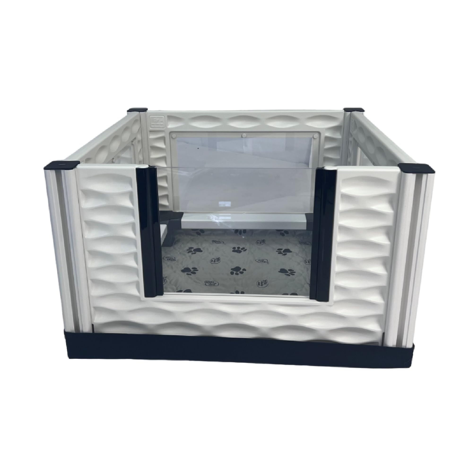 Ezwhelp Ezclassic Windowed 28''X28''X18'' Whelping Box With Rails, Gray Pad
