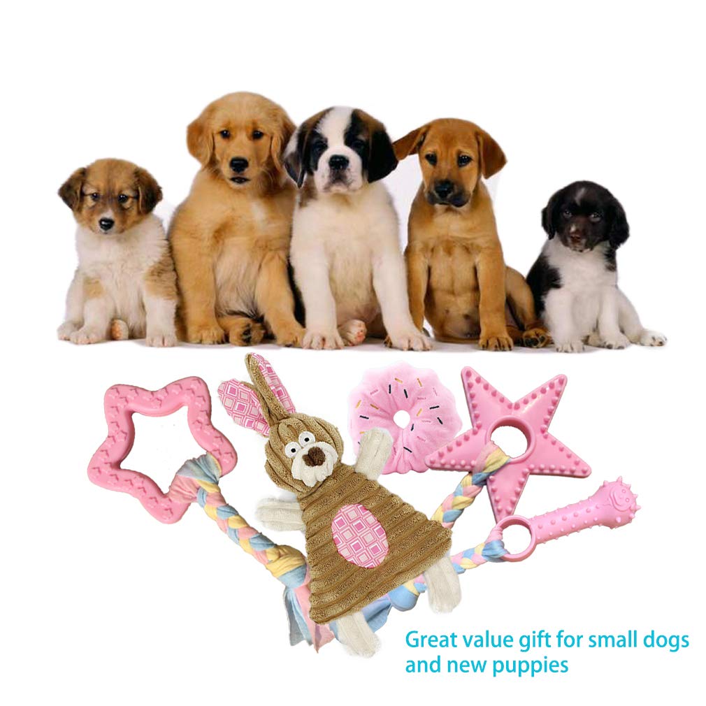 Volacopets Puppy Toys For Teething, Puppy Chew Toys For Small Dogs, Crinkle Dog Toys Small Breed Boredom And Stimulating, Dog Toys For Small Dogs, Pink, 5-Pack
